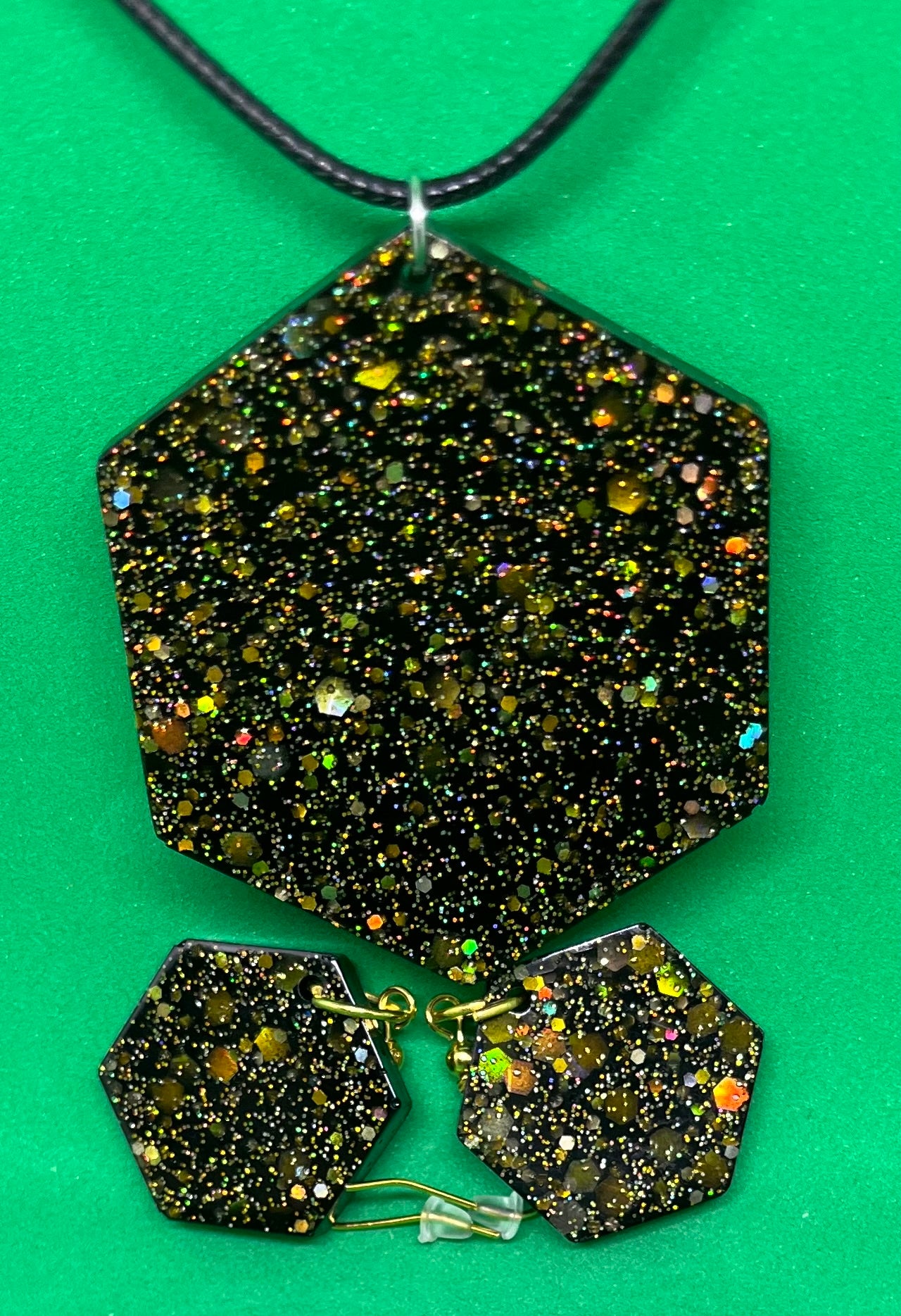 Black and Gold small hexagon earrings, starry night collection, sparkling earrings, black and gold hexagon earrings, gifts for her