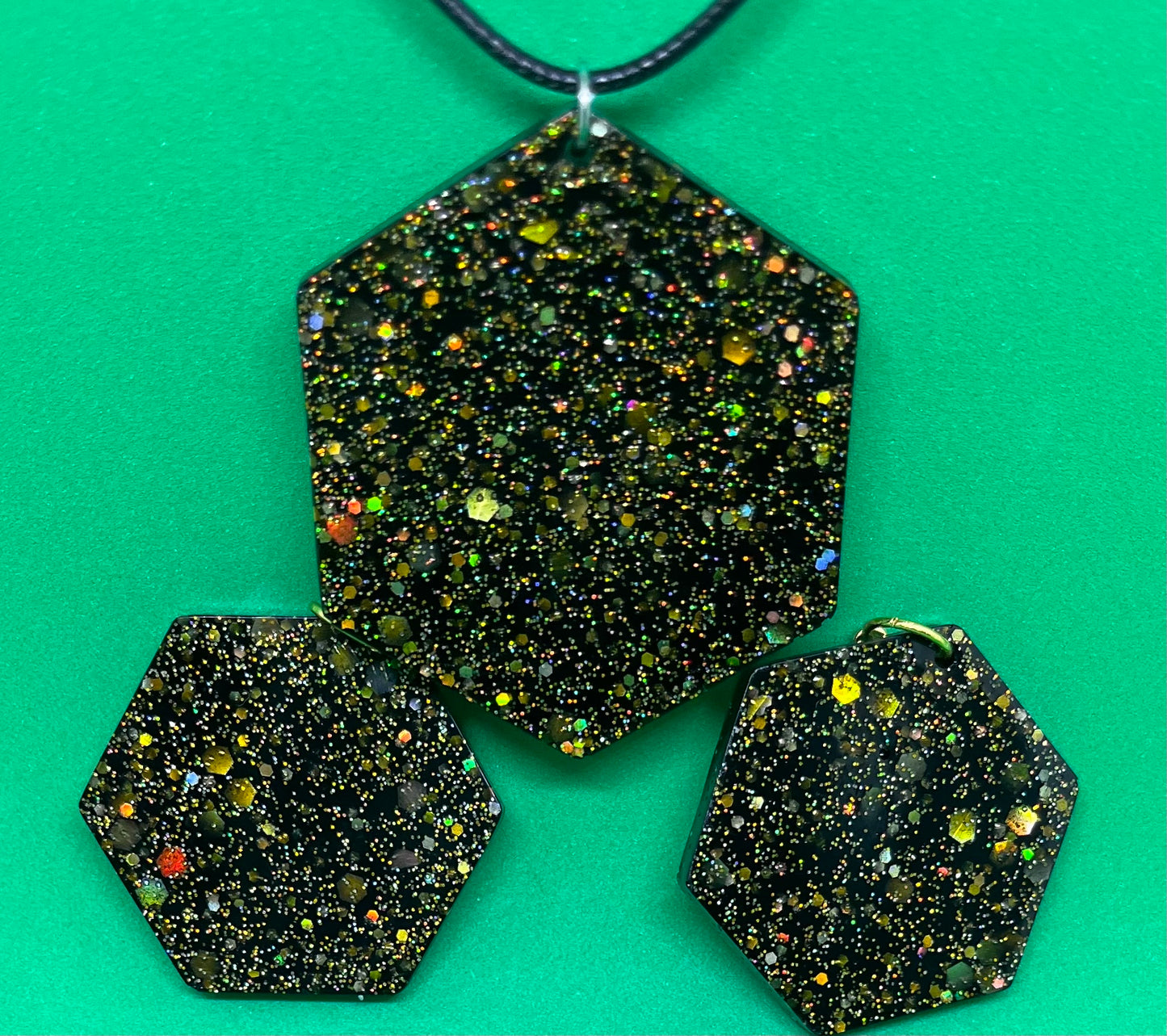 Black and Gold necklace, starry night collection, sparkling necklace, black and gold hexagon shaped necklace, gifts for her