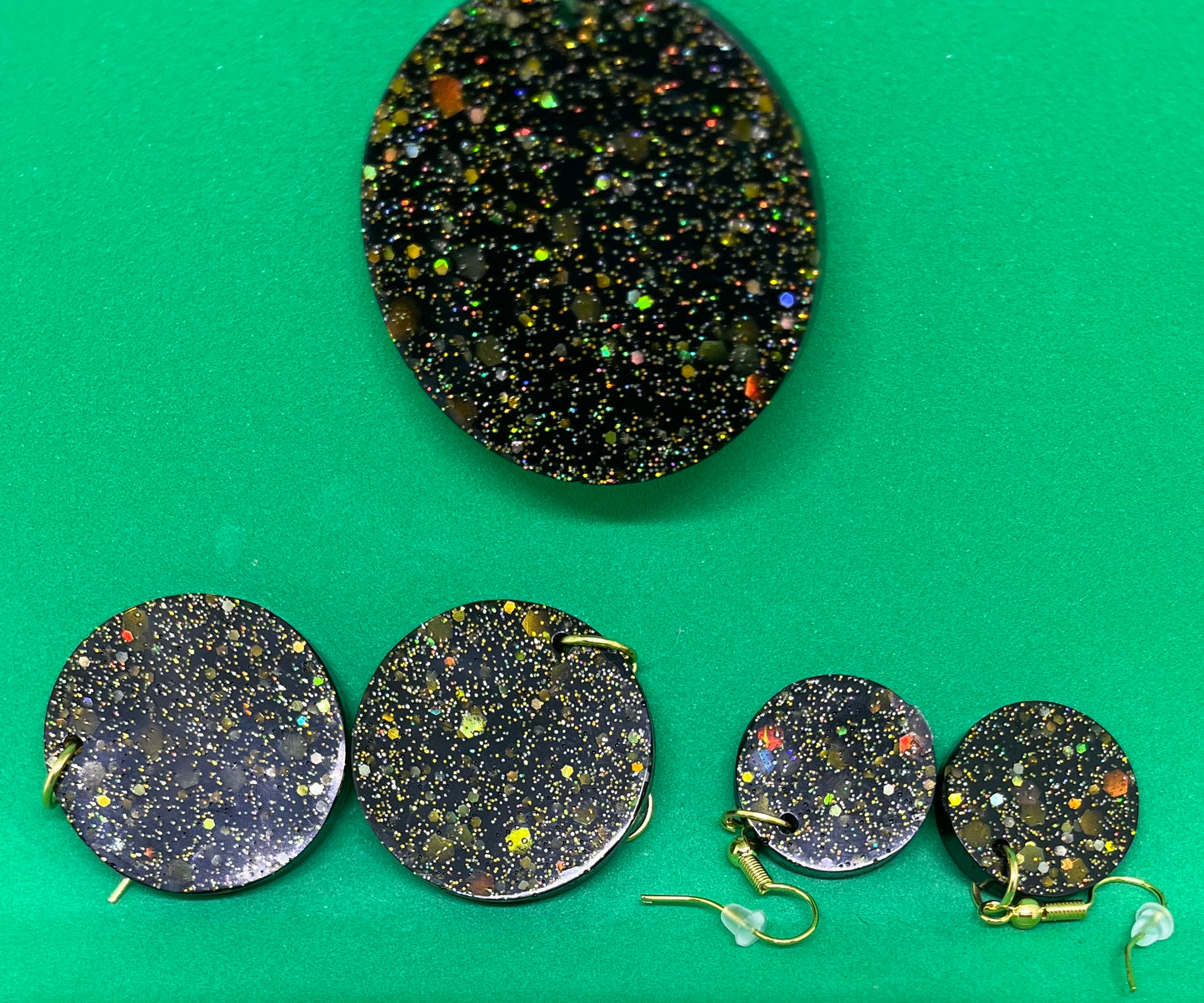 Black and Gold small circle earrings, starry night collection, sparkling earrings, black and gold circle earrings, gifts for her