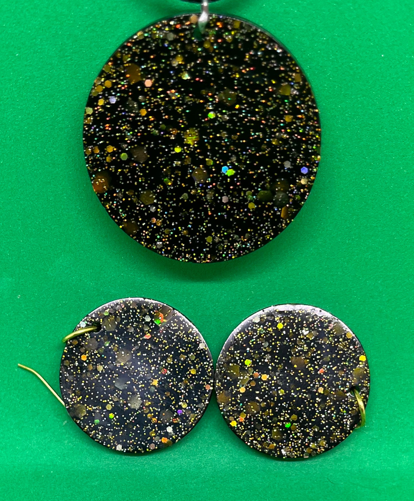 Black and Gold large circle earrings, starry night collection, sparkling earrings, black and gold circle earrings, gifts for her