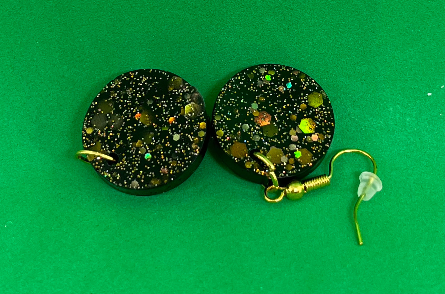 Black and Gold small circle earrings, starry night collection, sparkling earrings, black and gold circle earrings, gifts for her
