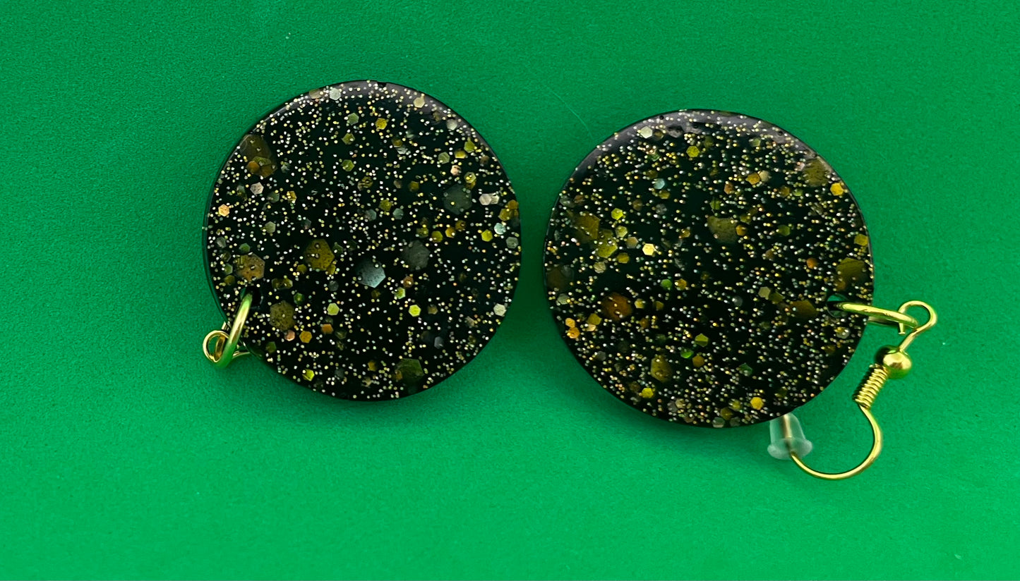 Black and Gold large circle earrings, starry night collection, sparkling earrings, black and gold circle earrings, gifts for her