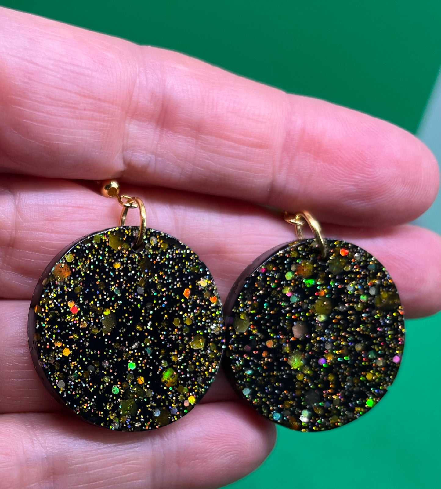 Black and Gold large circle earrings, starry night collection, sparkling earrings, black and gold circle earrings, gifts for her