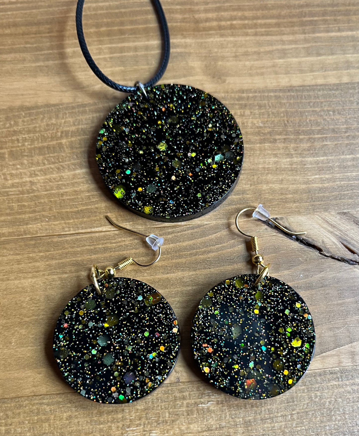 Black and Gold large circle earrings, starry night collection, sparkling earrings, black and gold circle earrings, gifts for her