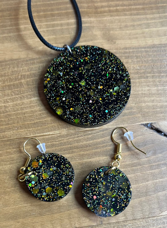 Black and Gold small circle earrings, starry night collection, sparkling earrings, black and gold circle earrings, gifts for her