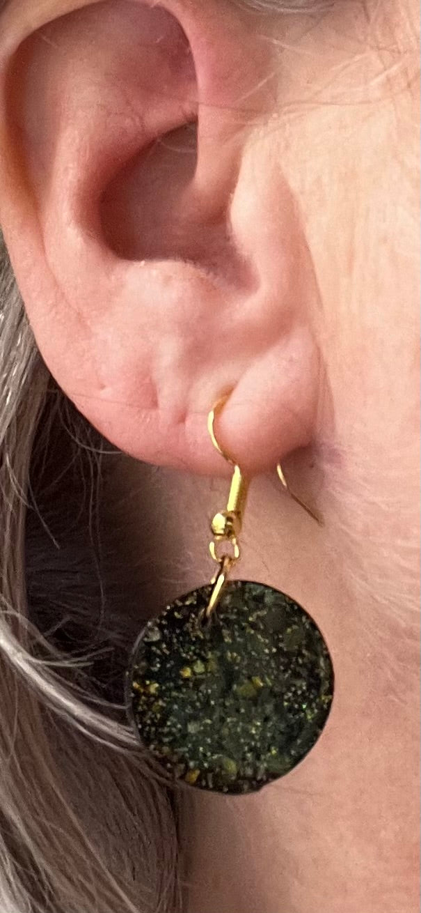 Black and Gold small circle earrings, starry night collection, sparkling earrings, black and gold circle earrings, gifts for her