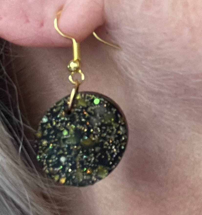 Black and Gold small circle earrings, starry night collection, sparkling earrings, black and gold circle earrings, gifts for her