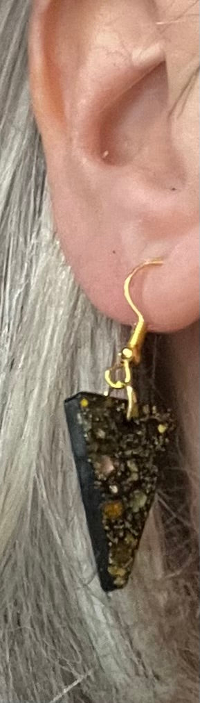 Black Glitter Triangle Earrings: Hypoallergenic Gold Tone Resin Jewelry