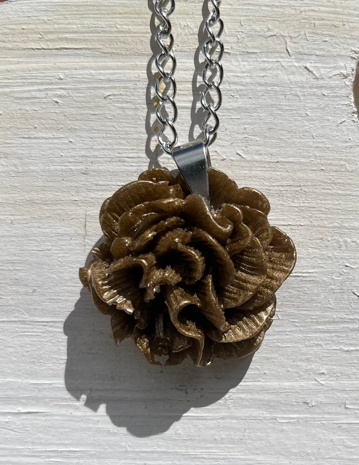 Dark gold rose pendant, gold rose necklace,  gold resin rose necklace, gold resin necklace, wedding jewellery for her, bridesmaid gift