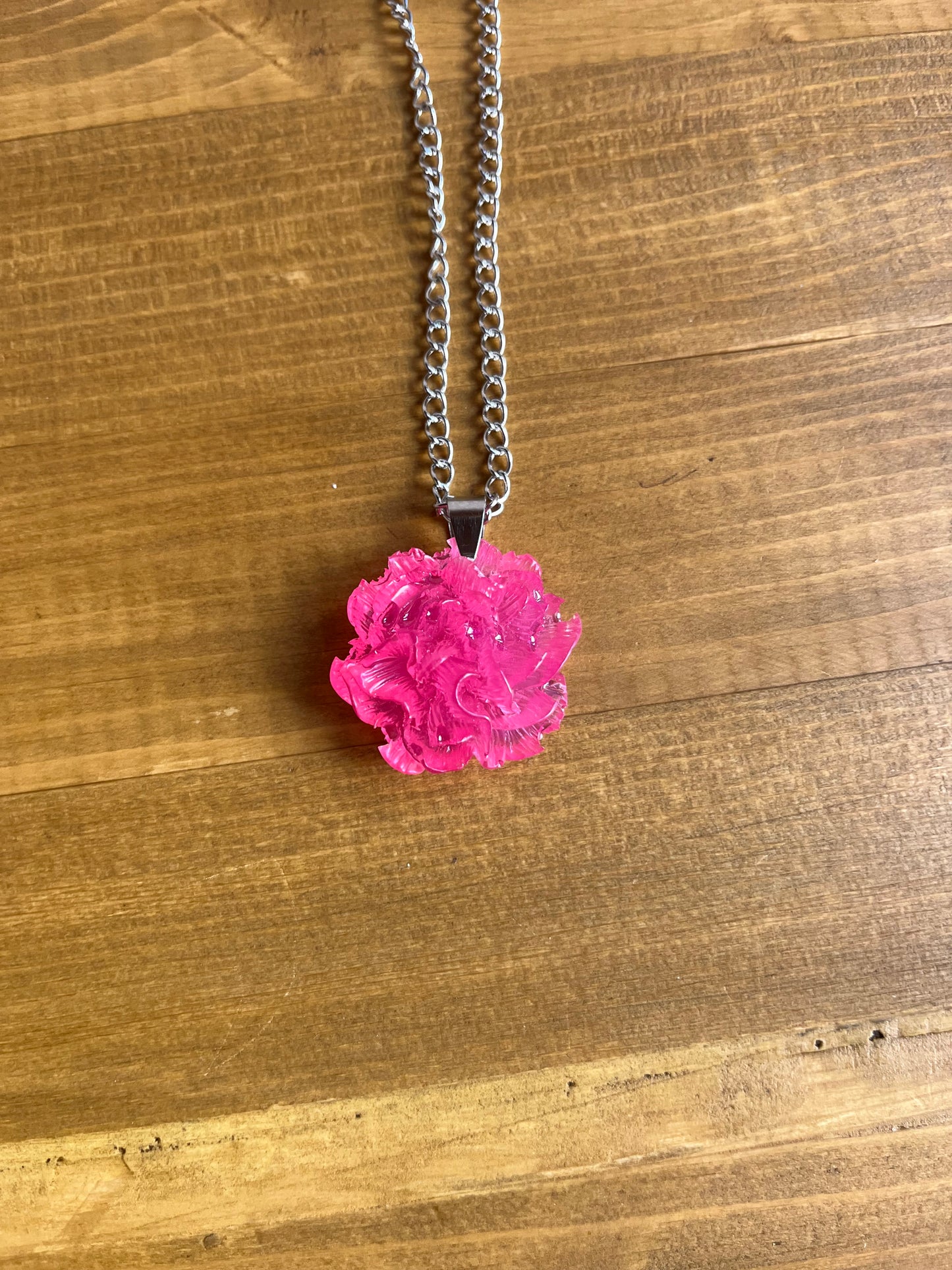 Neon pink Rose necklace, pink rose necklace, pink rose resin necklace, neon pink rose resin necklace, wedding jewellery for her