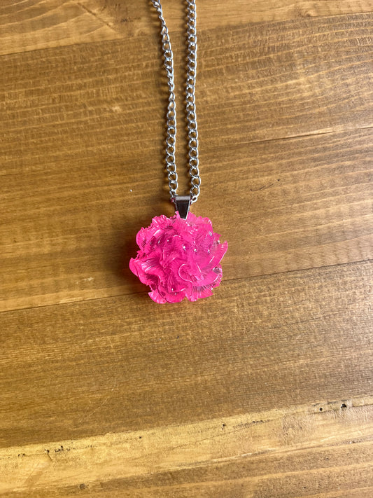 Neon pink Rose necklace, pink rose necklace, pink rose resin necklace, neon pink rose resin necklace, wedding jewellery for her