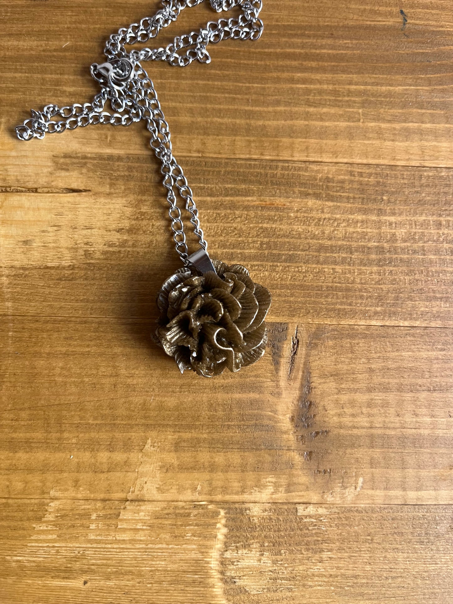 Dark gold rose pendant, gold rose necklace,  gold resin rose necklace, gold resin necklace, wedding jewellery for her, bridesmaid gift
