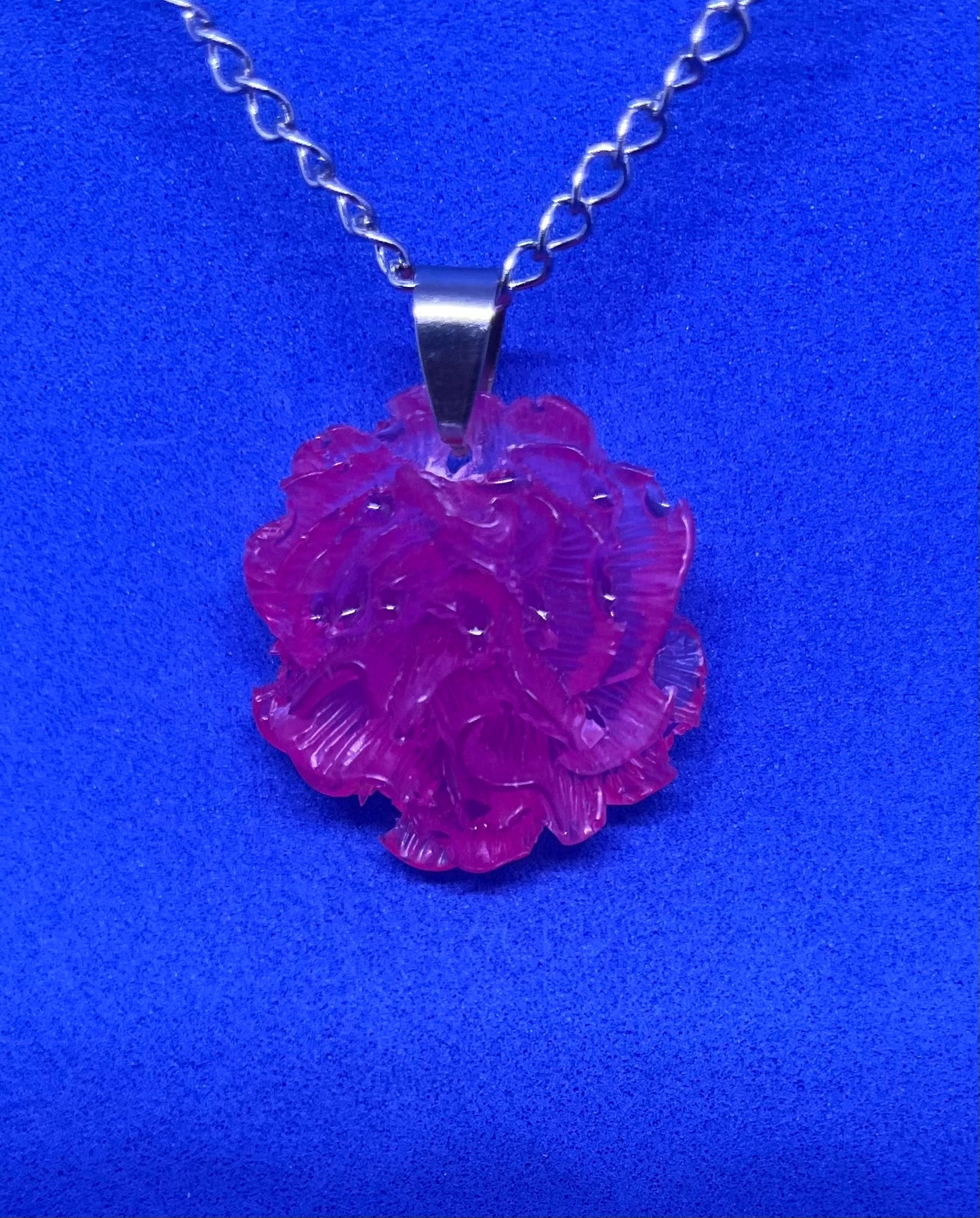 Neon pink Rose necklace, pink rose necklace, pink rose resin necklace, neon pink rose resin necklace, wedding jewellery for her