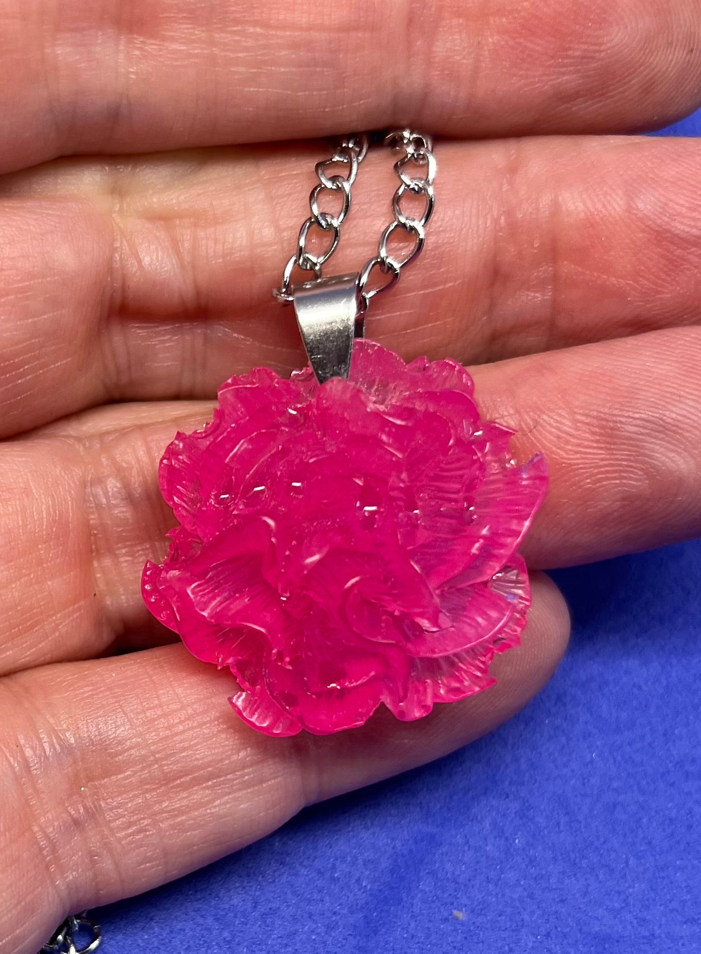 Neon pink Rose necklace, pink rose necklace, pink rose resin necklace, neon pink rose resin necklace, wedding jewellery for her
