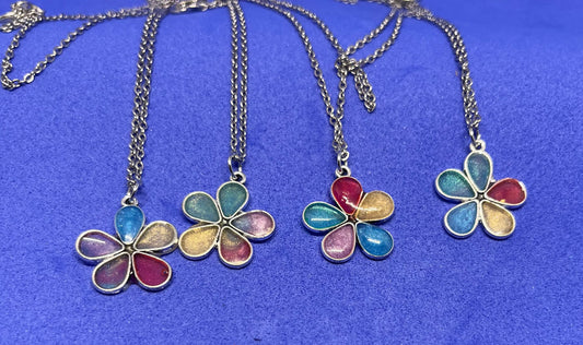 Flower necklace, Rainbow flower necklace, gifts for her, gifts for wife, multicoloured necklace, bridesmaid gift,