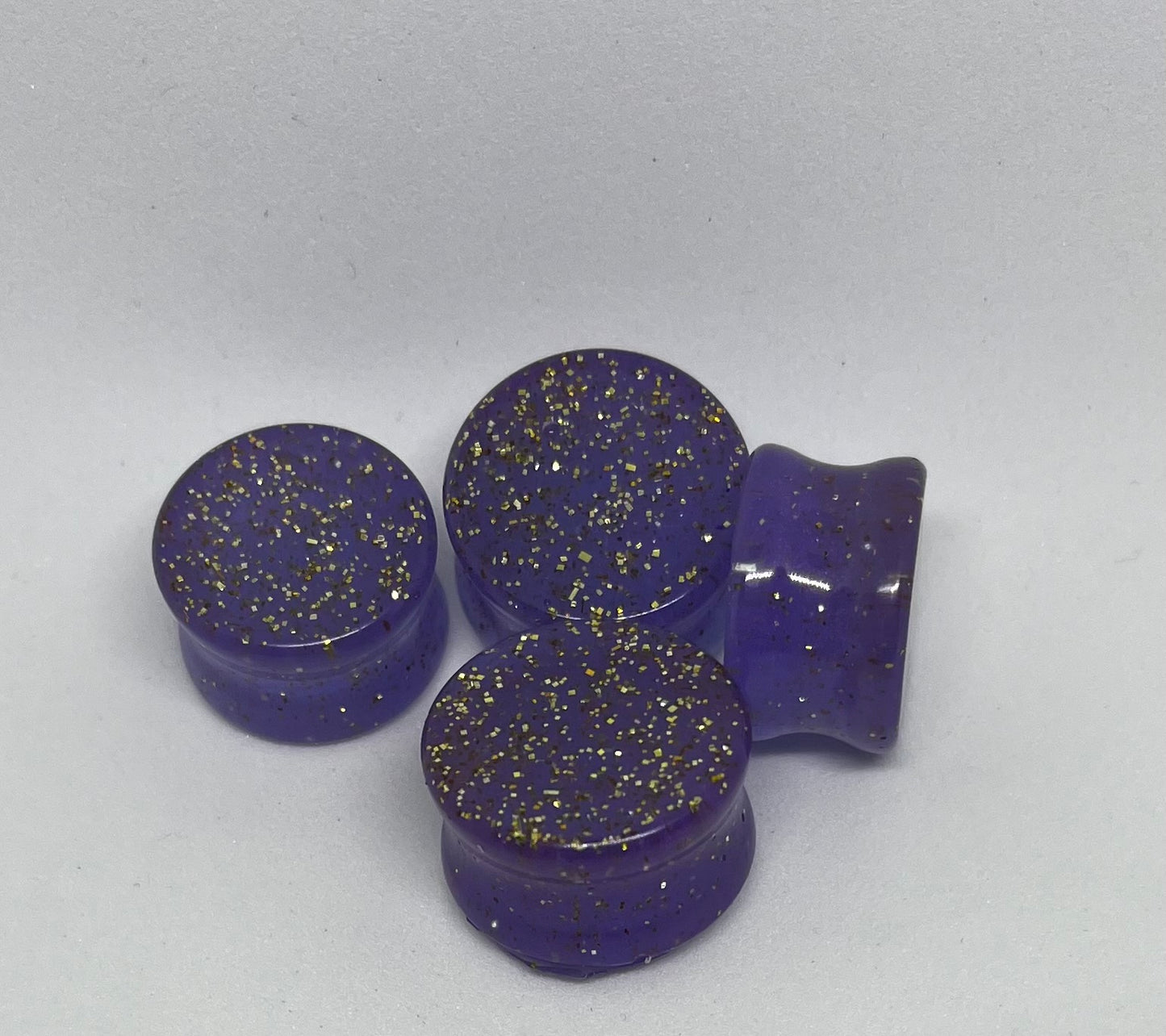Purple and gold gauge earrings,purple and gold ear plug earrings, gauge earrings, 20mm ear gauges, double flared ear plugs, purple and gold earrings