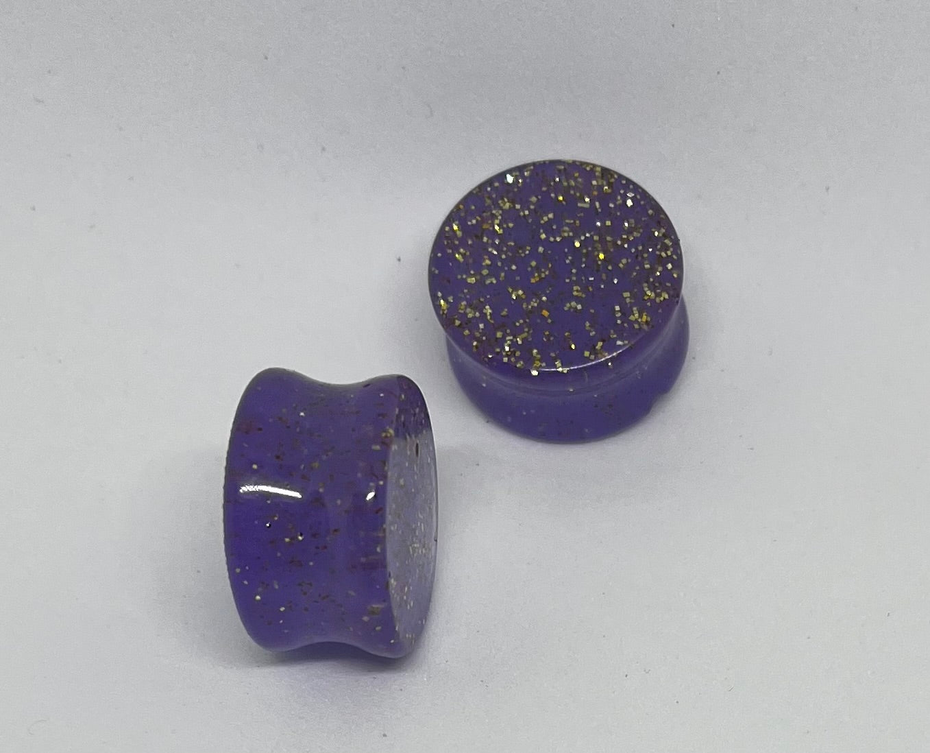 Purple and gold gauge earrings,purple and gold ear plug earrings, gauge earrings, 20mm ear gauges, double flared ear plugs, purple and gold earrings