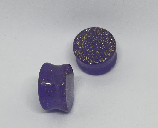 Purple and gold gauge earrings,purple and gold ear plug earrings, gauge earrings, 20mm ear gauges, double flared ear plugs, purple and gold earrings
