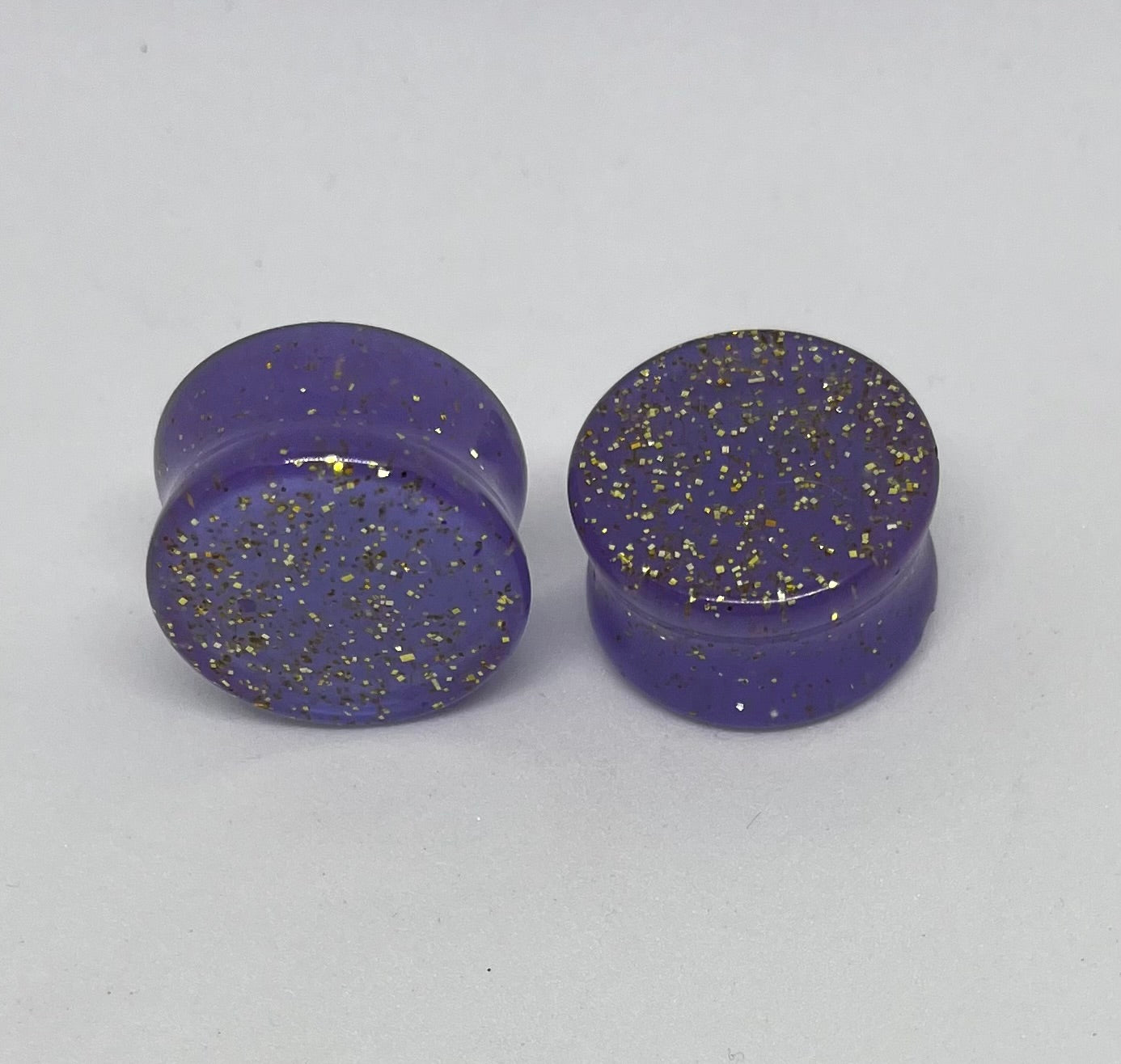 Purple and gold gauge earrings,purple and gold ear plug earrings, gauge earrings, 20mm ear gauges, double flared ear plugs, purple and gold earrings