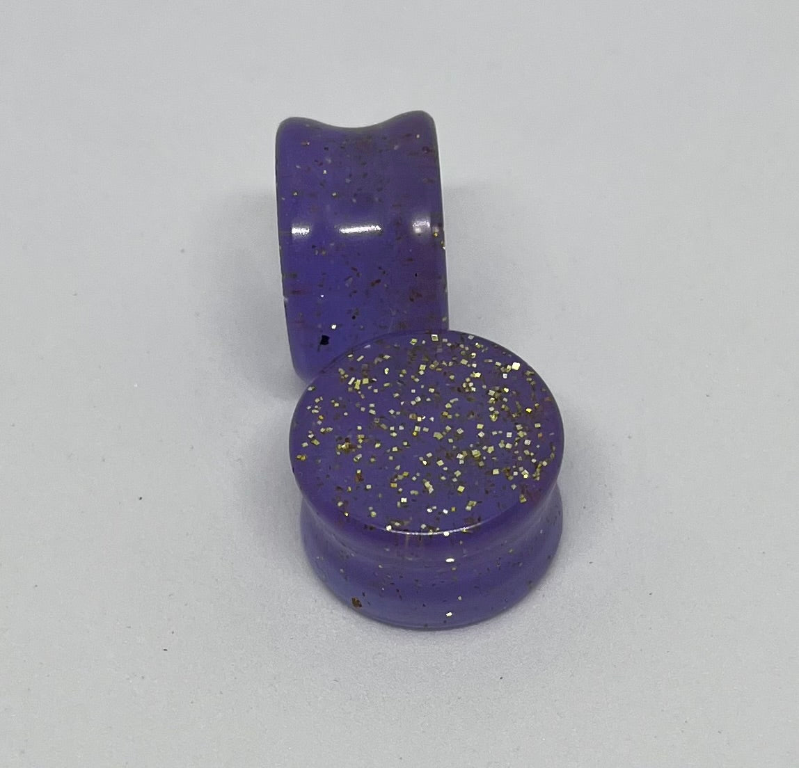 Purple and gold gauge earrings,purple and gold ear plug earrings, gauge earrings, 20mm ear gauges, double flared ear plugs, purple and gold earrings