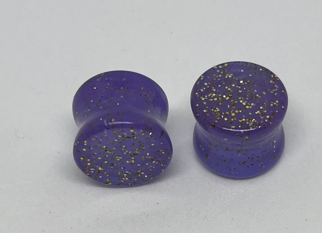 Purple and gold gauge earrings,purple and gold ear plug earrings, gauge earrings, 20mm ear gauges, double flared ear plugs, purple and gold earrings