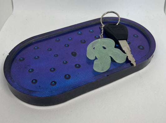 Resin key tray, Blue resin tray, blue jewellery tray, blue bubble jewellery tray, blue bubble key tray,