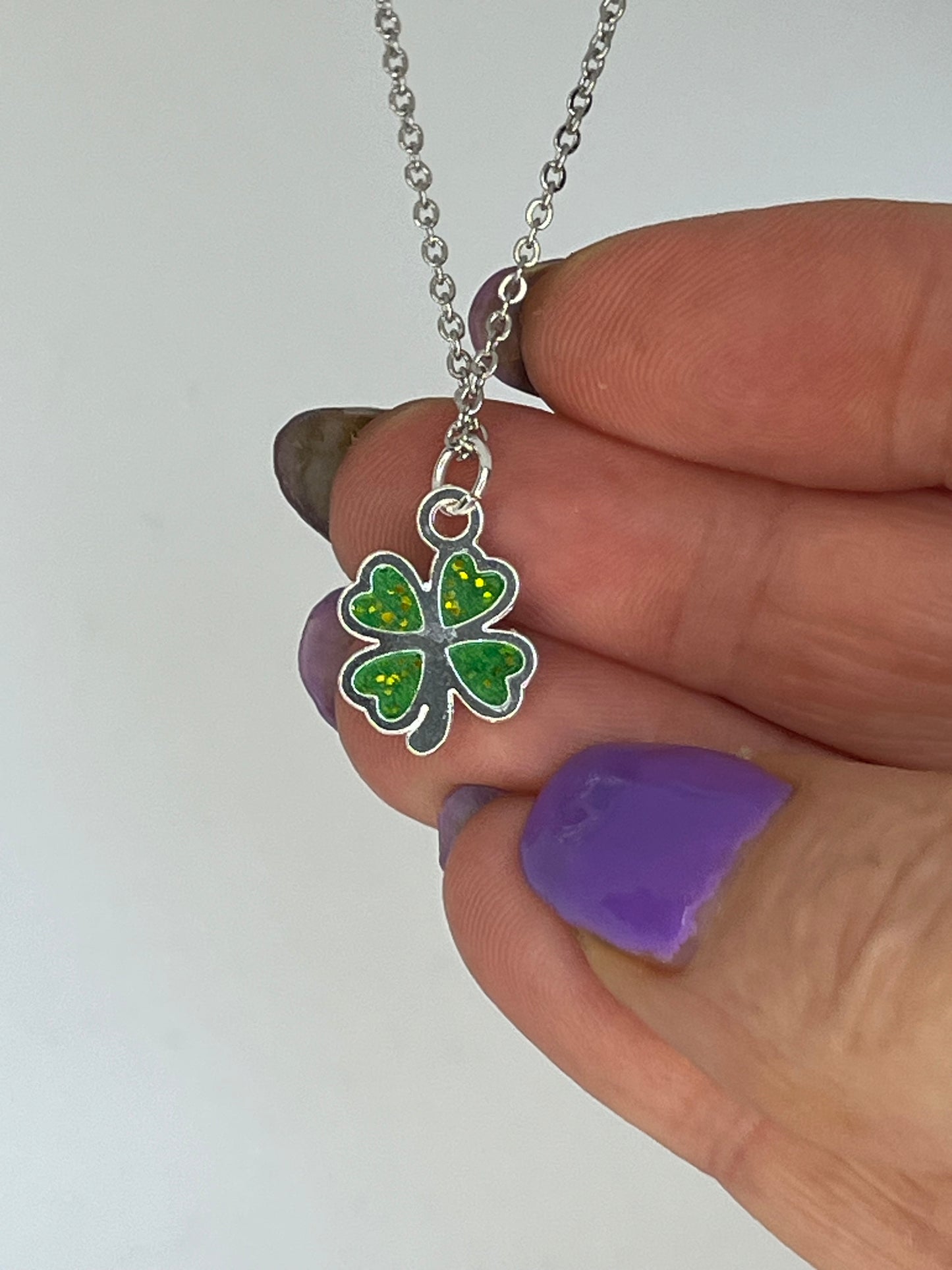 lucky 4 leaf green clover, St Patrick's day gift, green clover necklace,