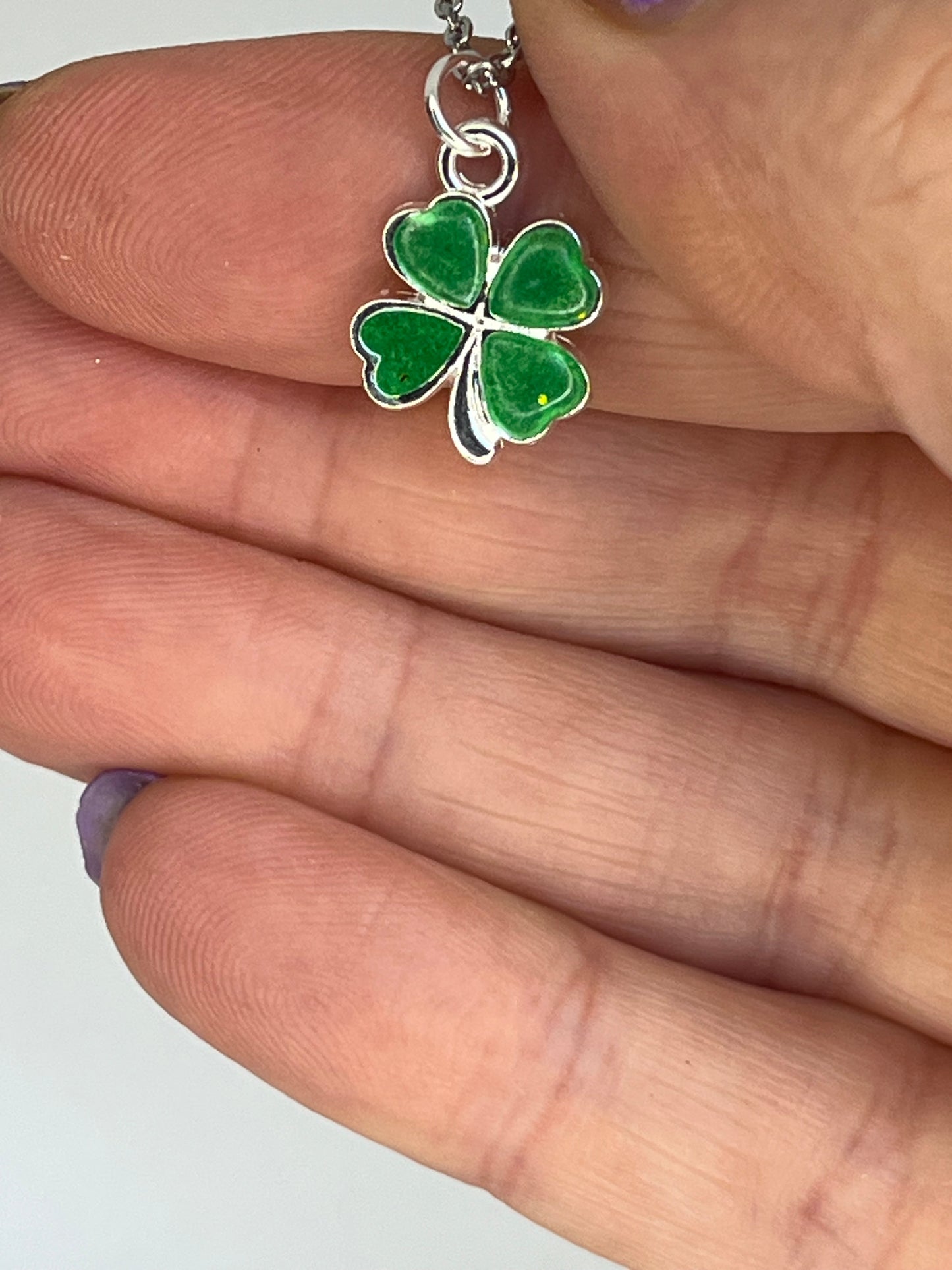 lucky 4 leaf green clover, St Patrick's day gift, green clover necklace,