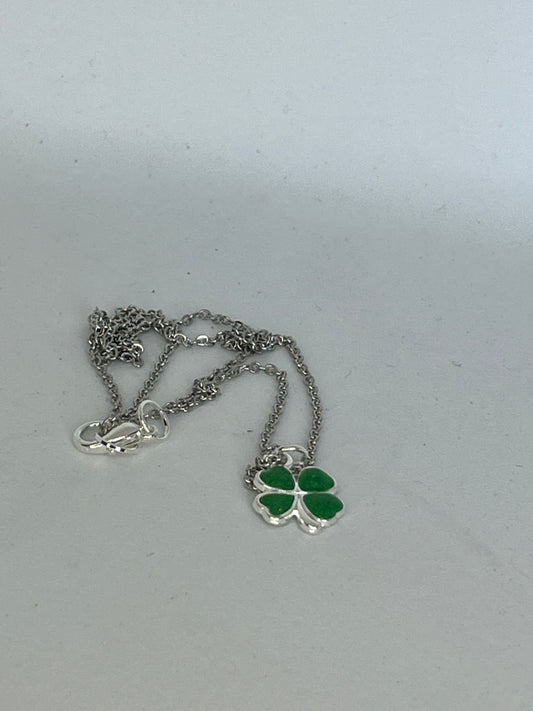 lucky 4 leaf green clover, St Patrick's day gift, green clover necklace,