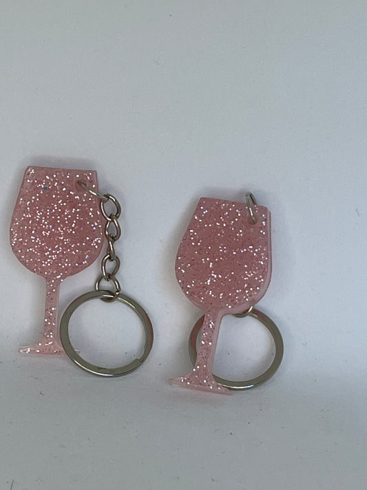 sparkly pink wineglass key ring, gifts for hen parties, gifts for bridesmaids,