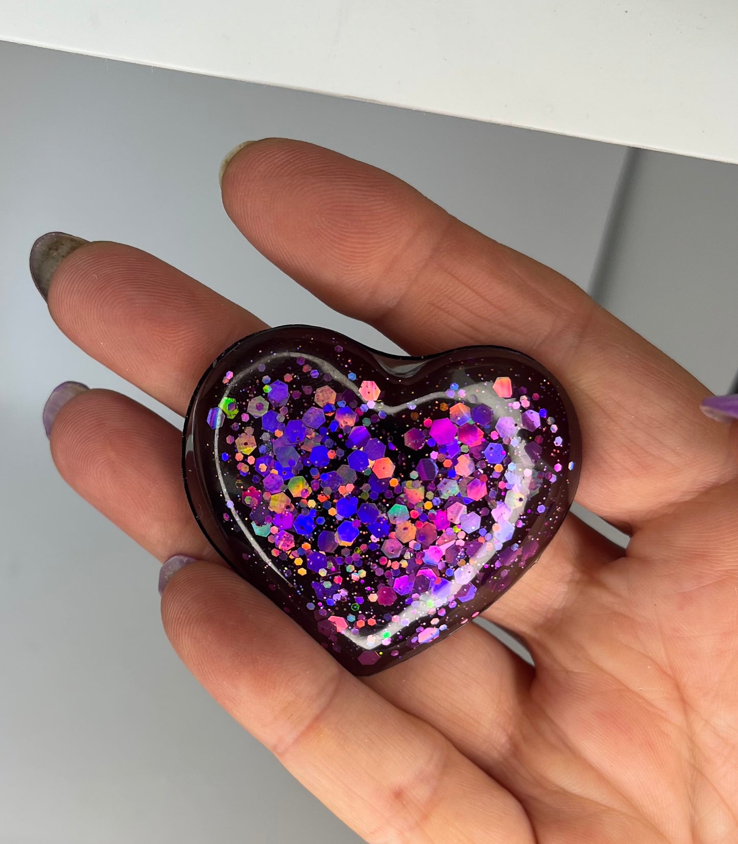 Sparkling Purple Heart Fridge Magnet: Handmade Kitchen Decor