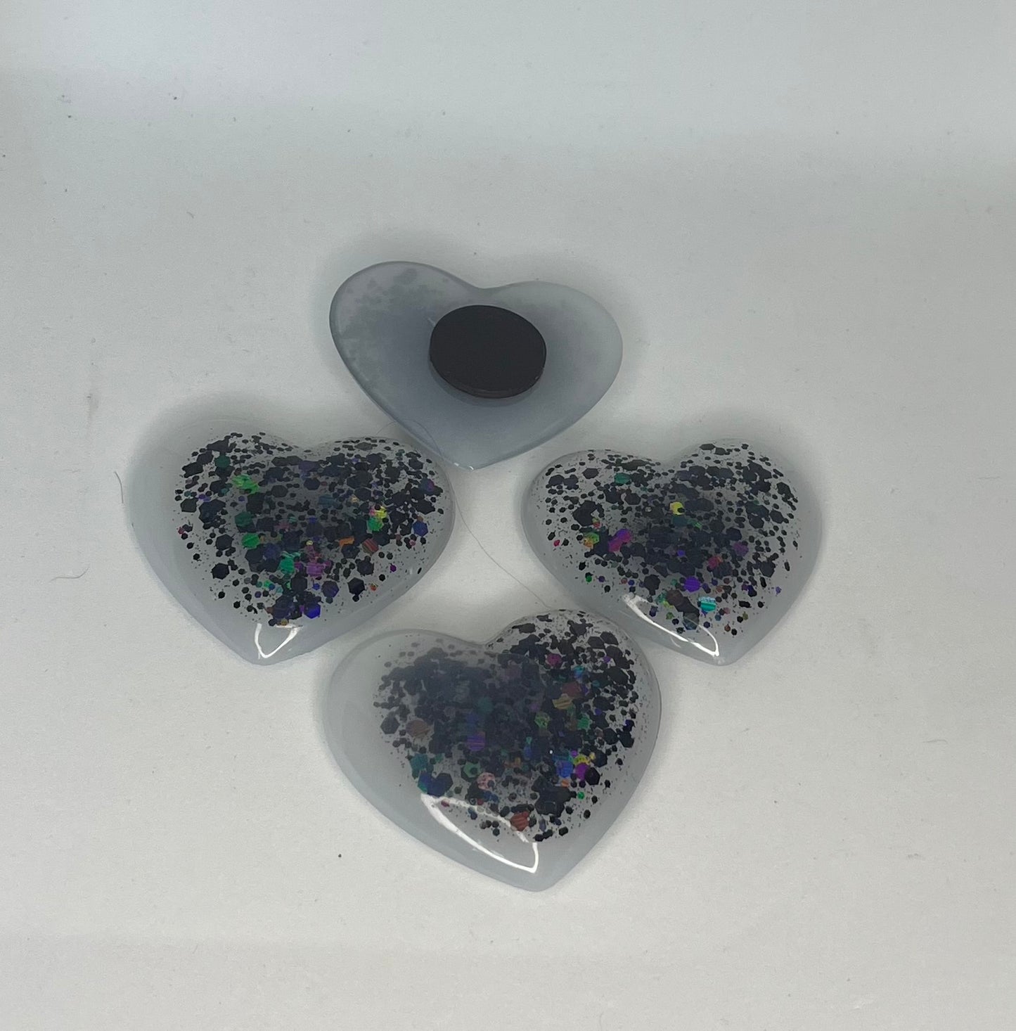 Handmade Heart Fridge Magnets, Black Glitter Accent, Kitchen Accessory