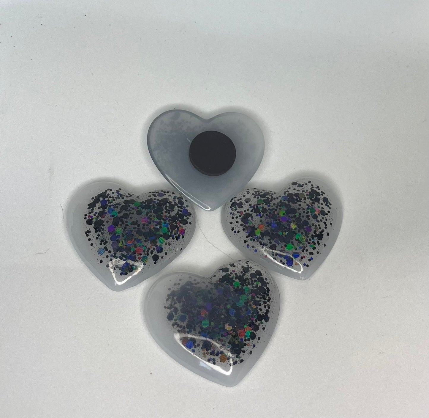Handmade Heart Fridge Magnets, Black Glitter Accent, Kitchen Accessory