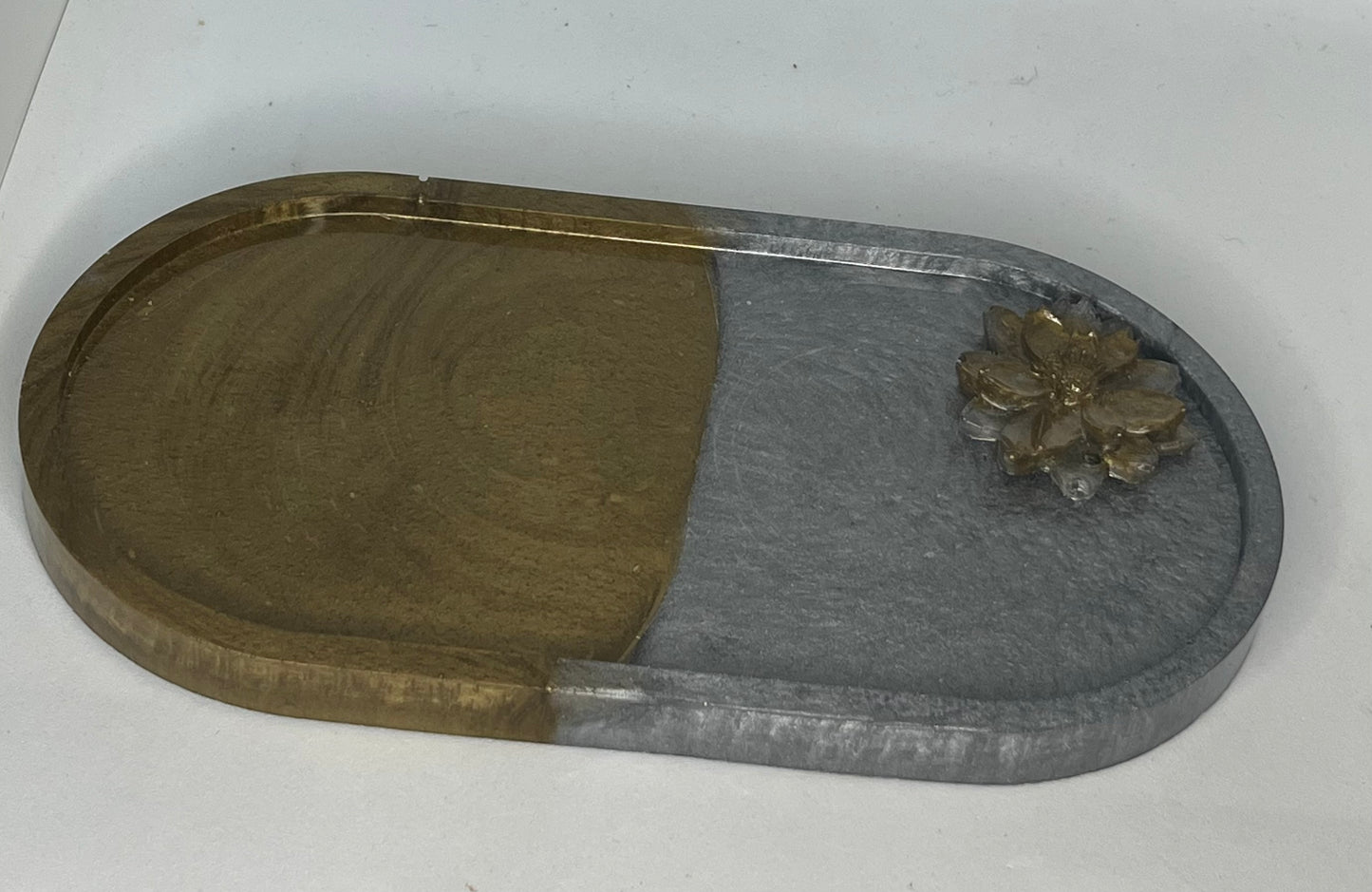 Lotus two tone oval tray, oval trinket tray, make up tray, jewellery tray, large  oval coaster, oval key tray