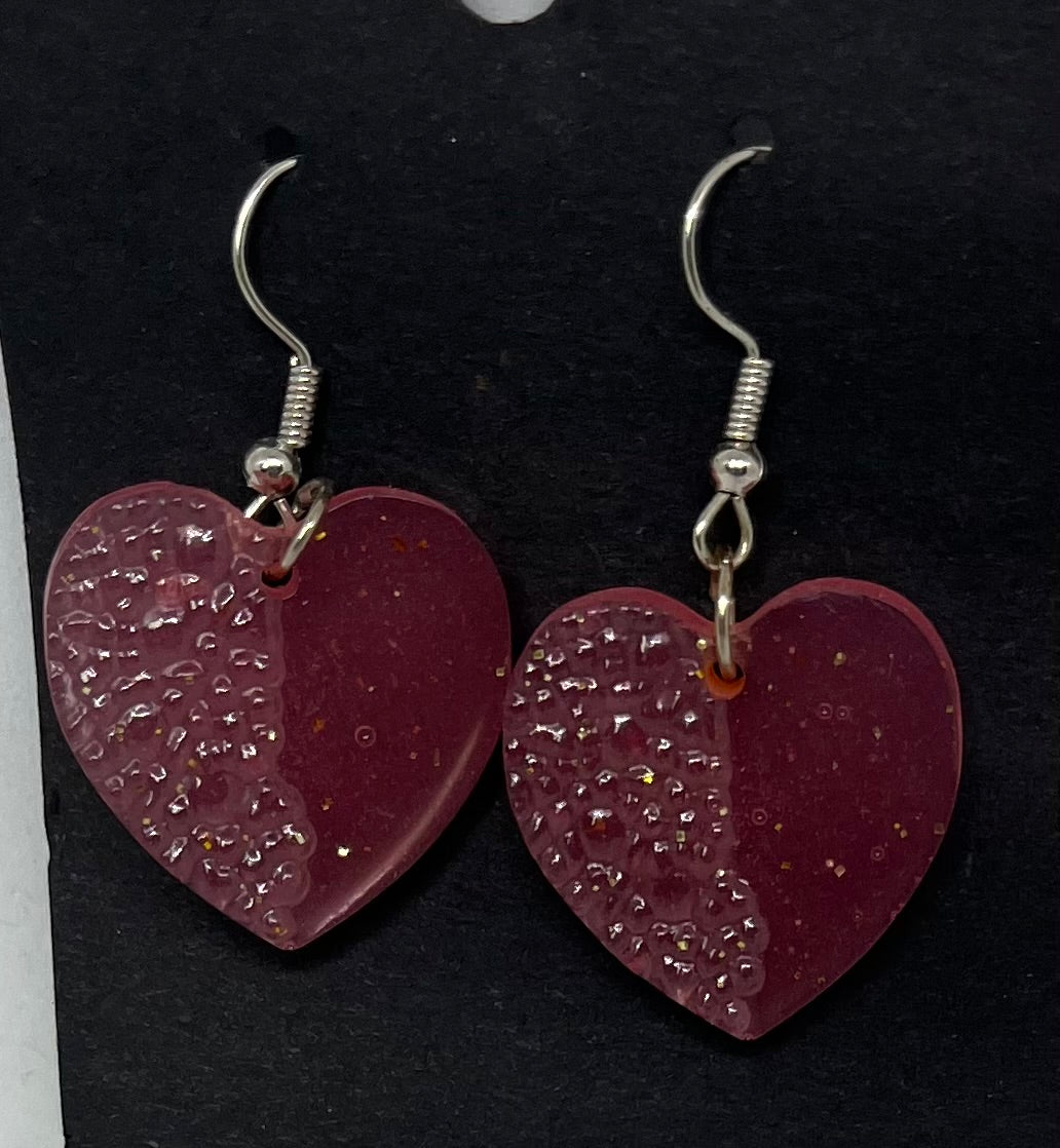 Heart Earrings, Red and Gold Earrings, sparkly earrings