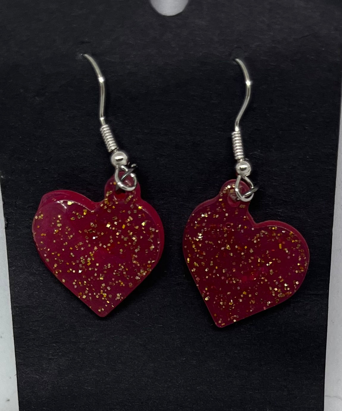 Heart Earrings, Red and Gold Earrings, sparkly earrings