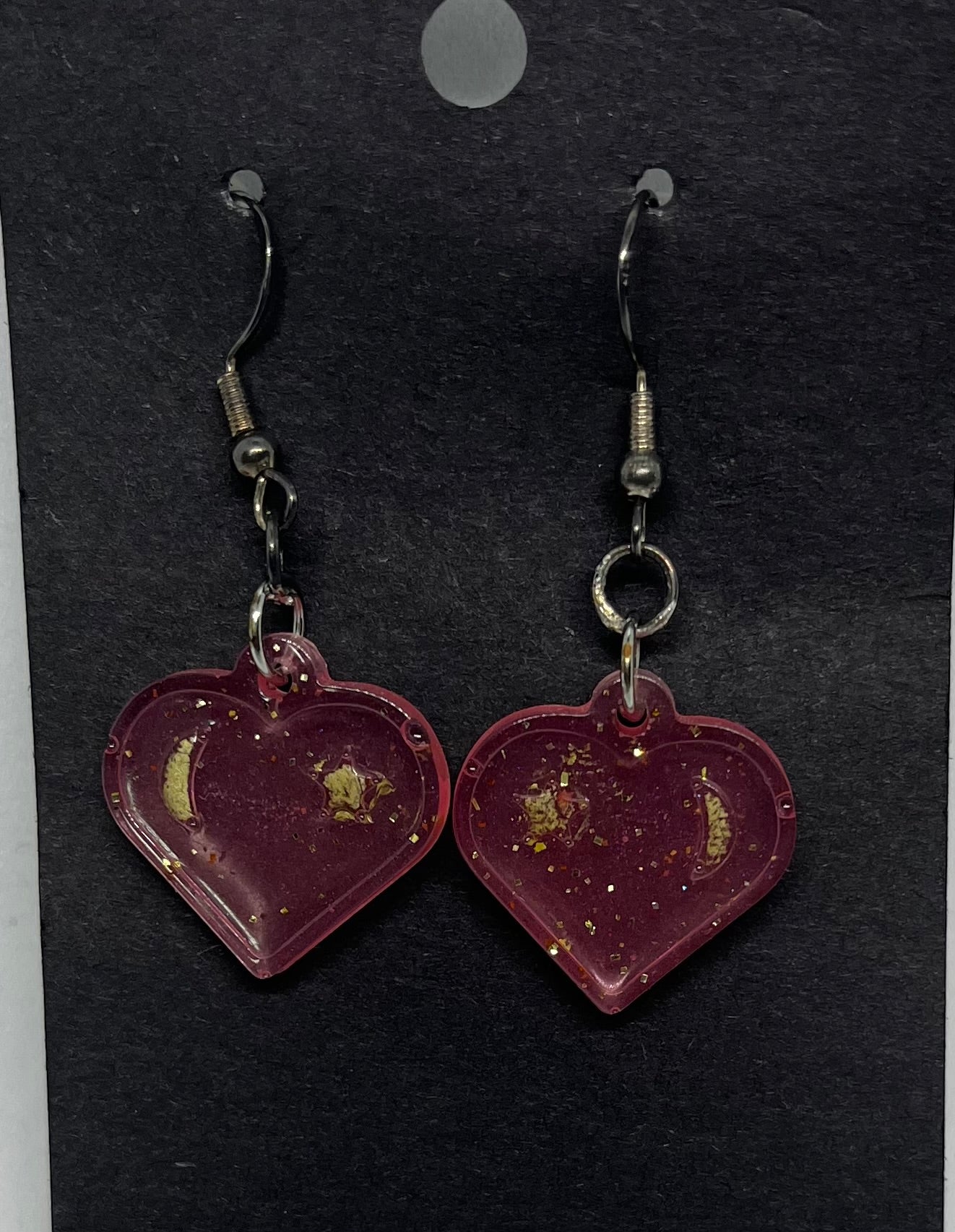 Heart Earrings, Red and Gold Earrings, sparkly earrings