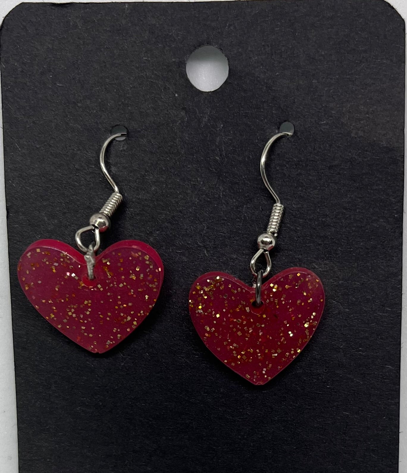 Heart Earrings, Red and Gold Earrings, sparkly earrings
