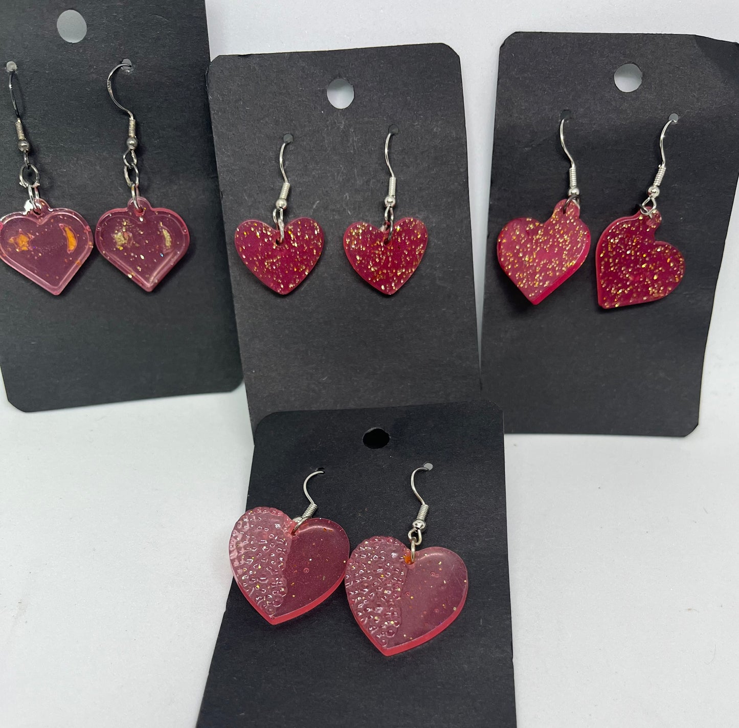 Heart Earrings, Red and Gold Earrings, sparkly earrings