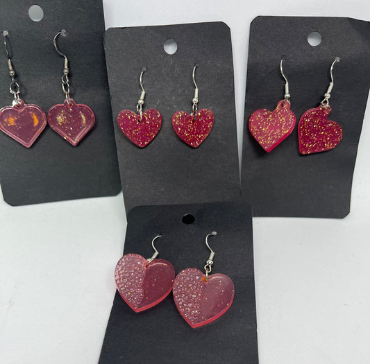 Heart Earrings, Red and Gold Earrings, sparkly earrings