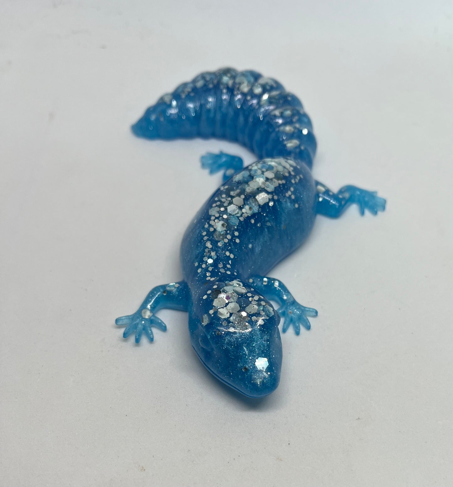 Sparkling Blue Resin Lizard - Miniature Creature for Shelf Decor and Presents
