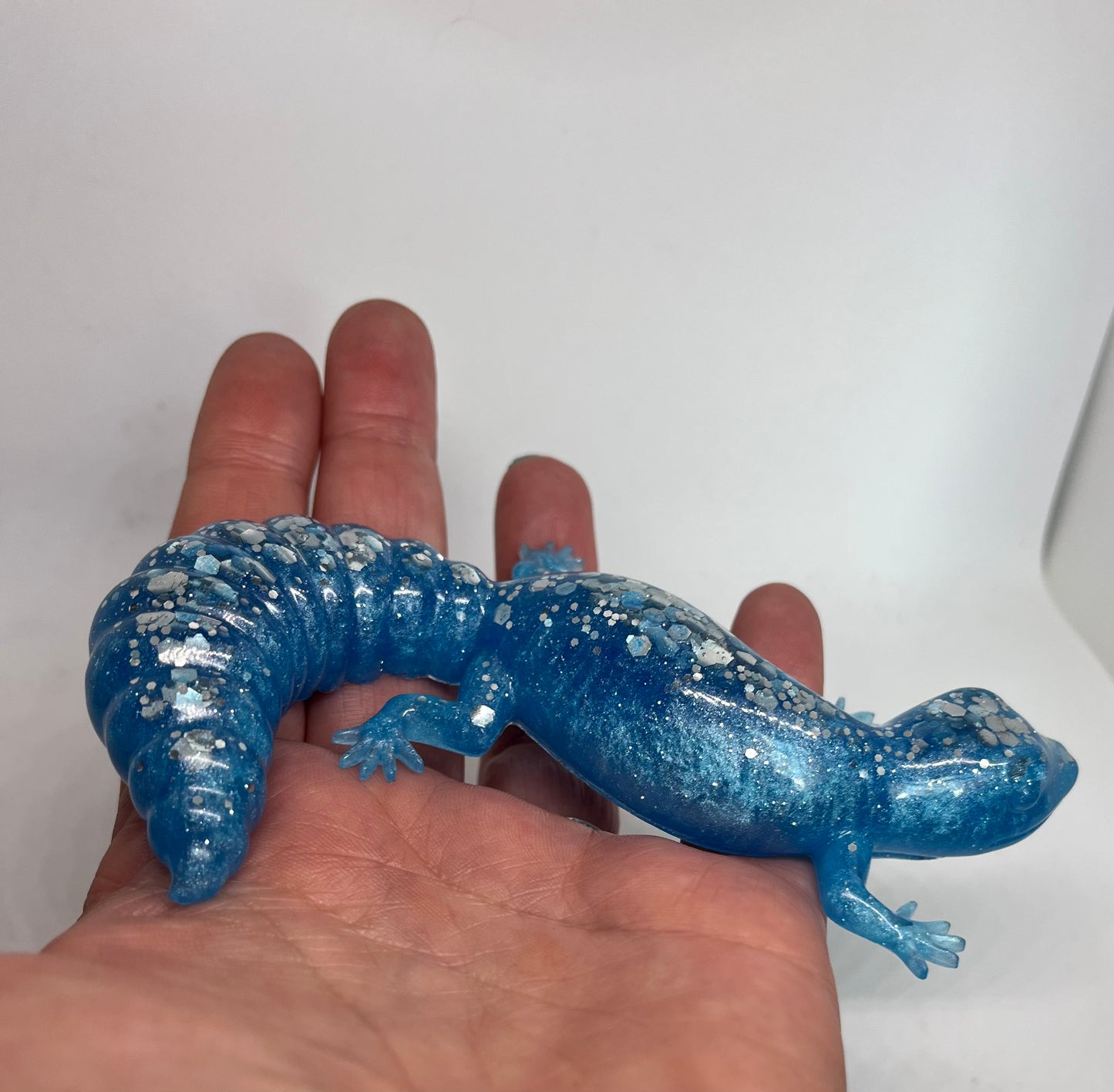 Sparkling Blue Resin Lizard - Miniature Creature for Shelf Decor and Presents