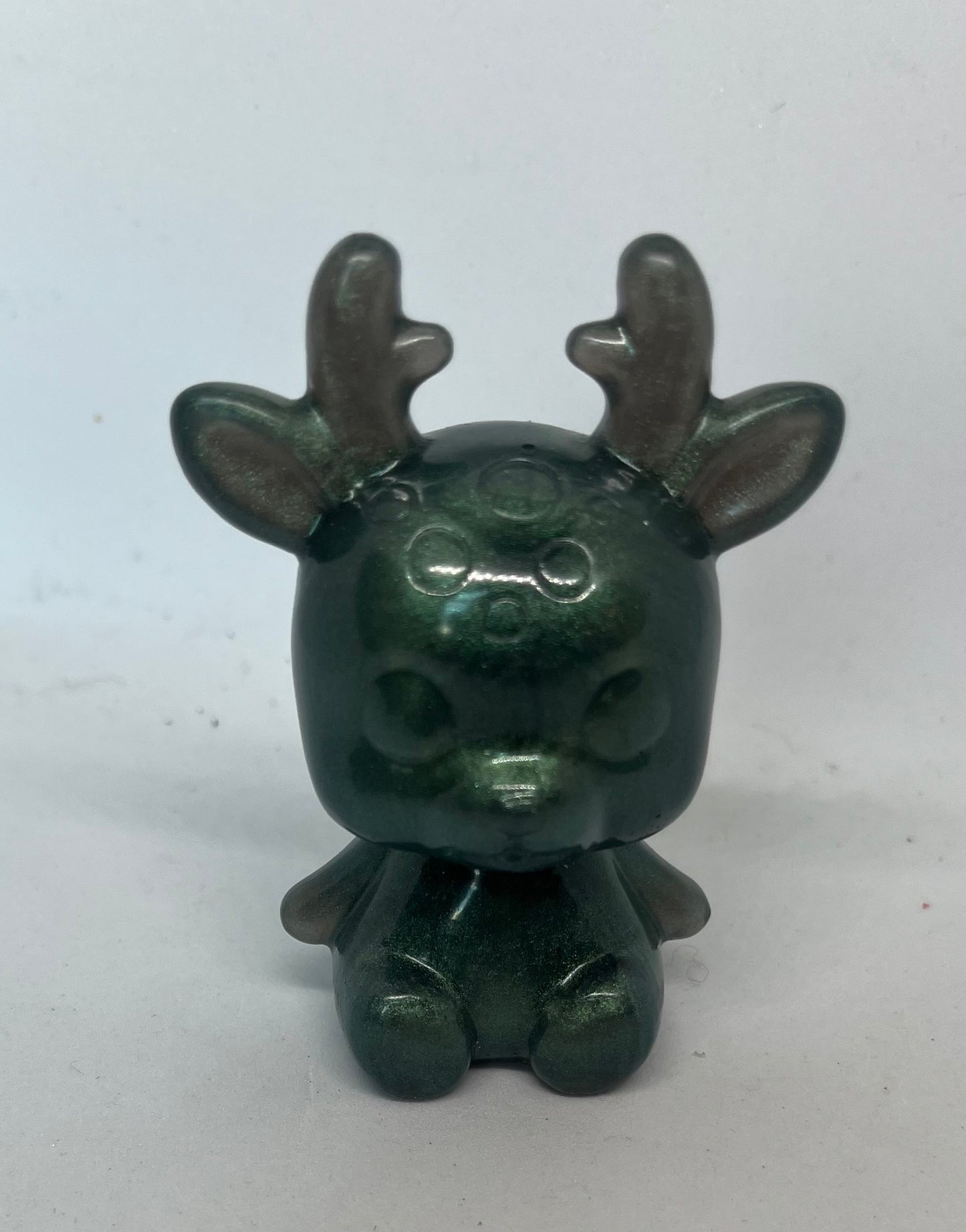 Green Reindeer Resin Figurine, Whimsical Decor, Holiday Seasonal figure, for Collectors