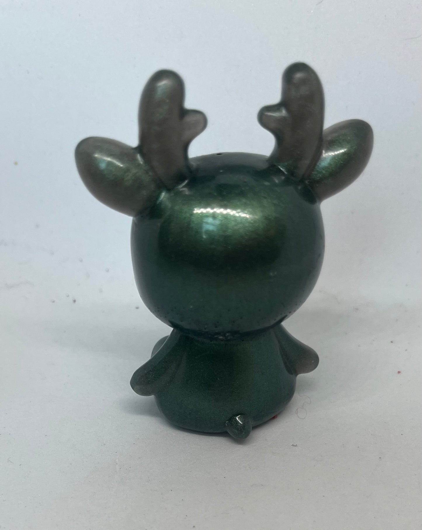 Green Reindeer Resin Figurine, Whimsical Decor, Holiday Seasonal figure, for Collectors