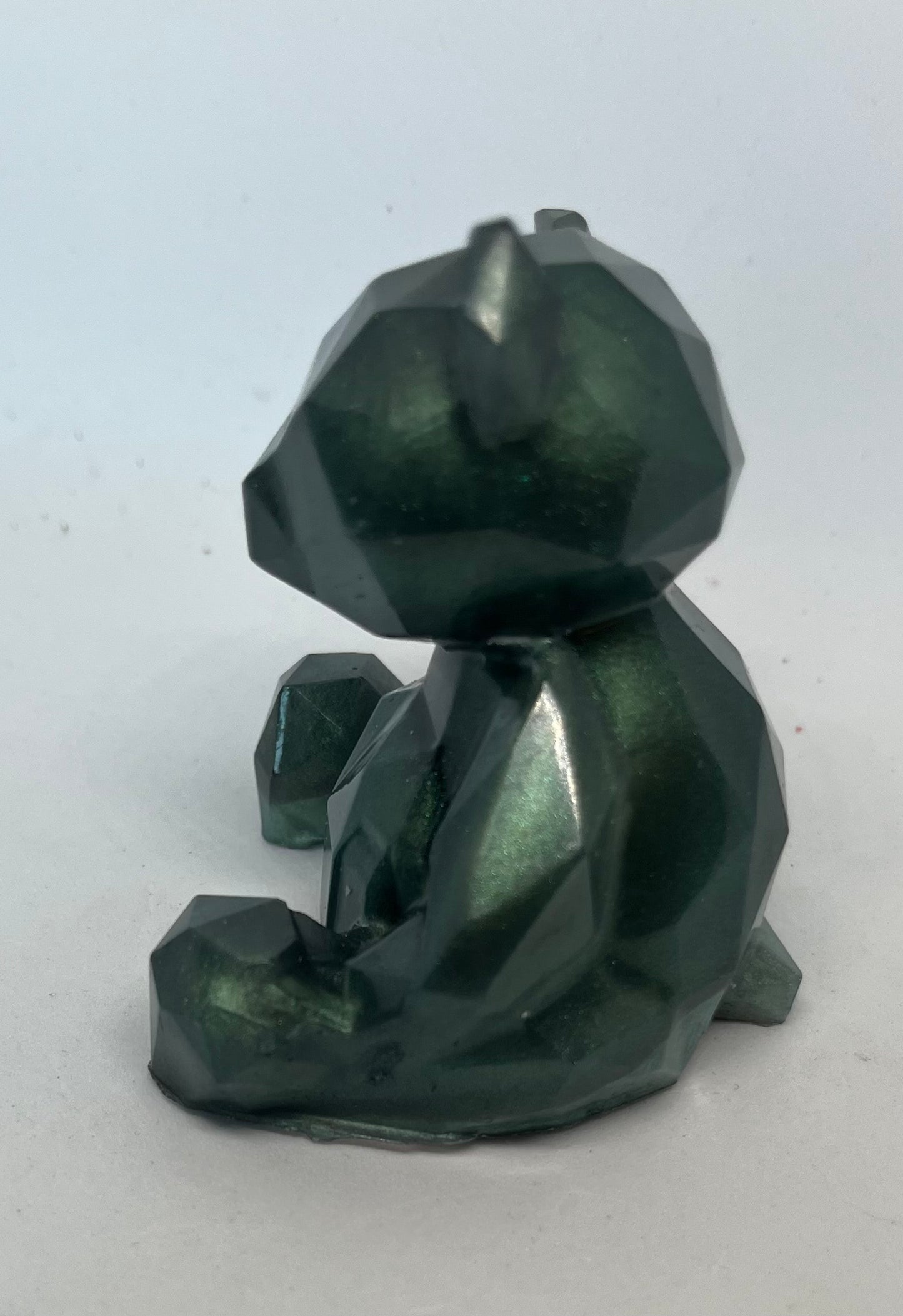 Handmade Resin Geometric Bear, Two-Tone Green Pocket Pet, Shelf Decor