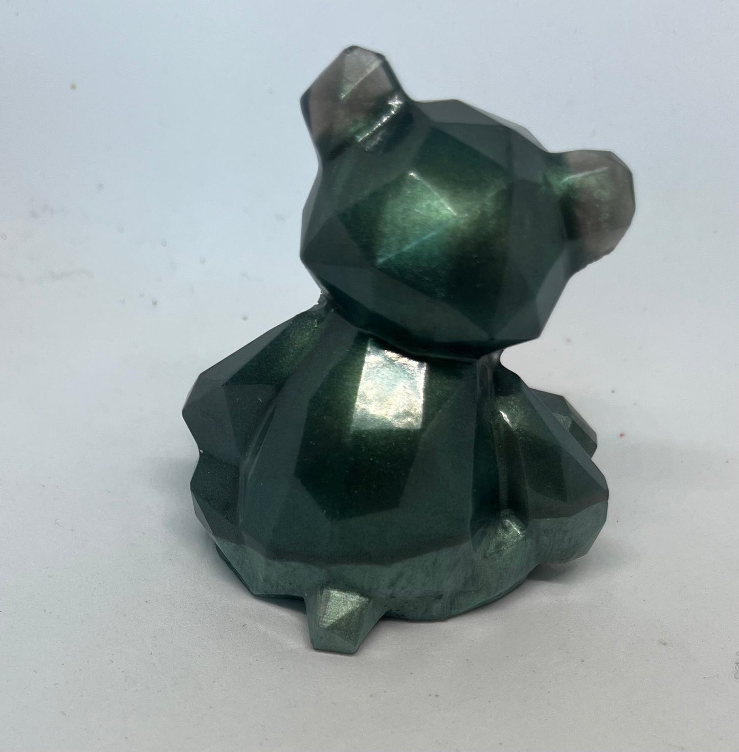 Handmade Resin Geometric Bear, Two-Tone Green Pocket Pet, Shelf Decor
