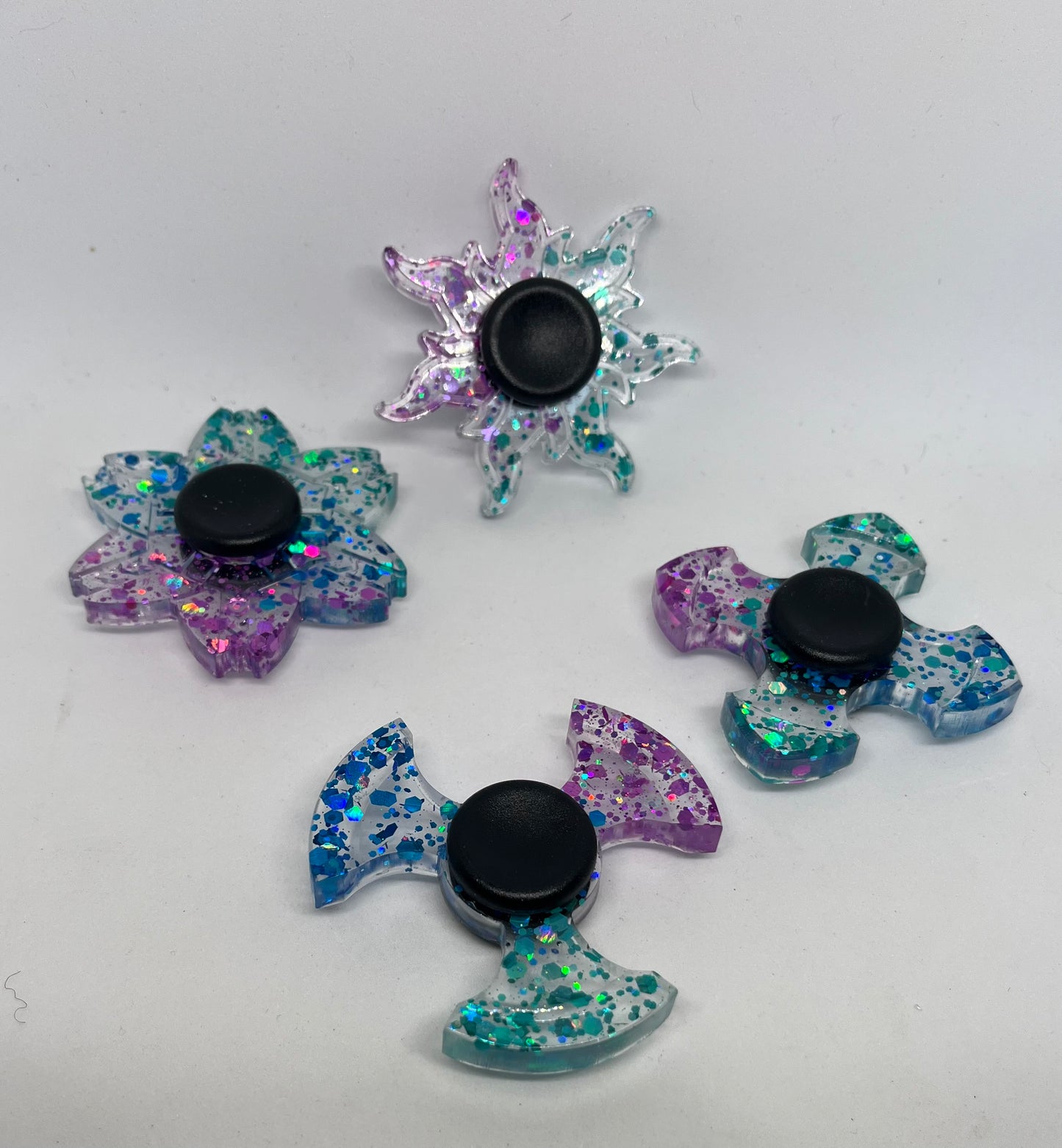 Tri‑Colour Glitter Fidget Spinner, Handmade Resin Mindful Toy
