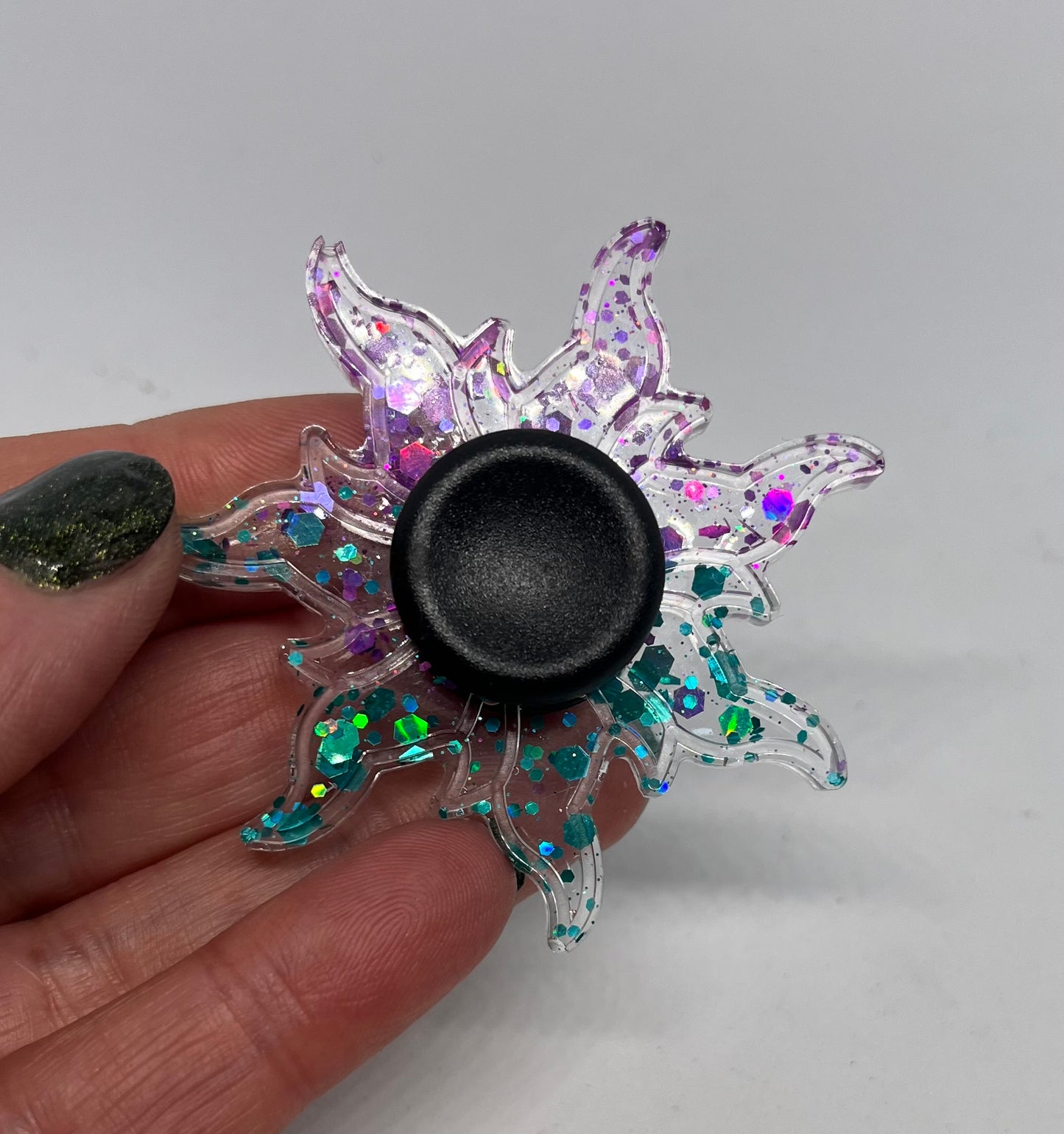 Tri‑Colour Glitter Fidget Spinner, Handmade Resin Mindful Toy