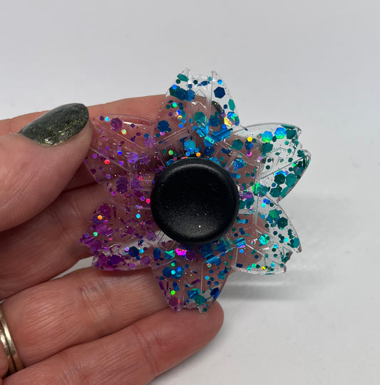 Tri‑Colour Glitter Fidget Spinner, Handmade Resin Mindful Toy