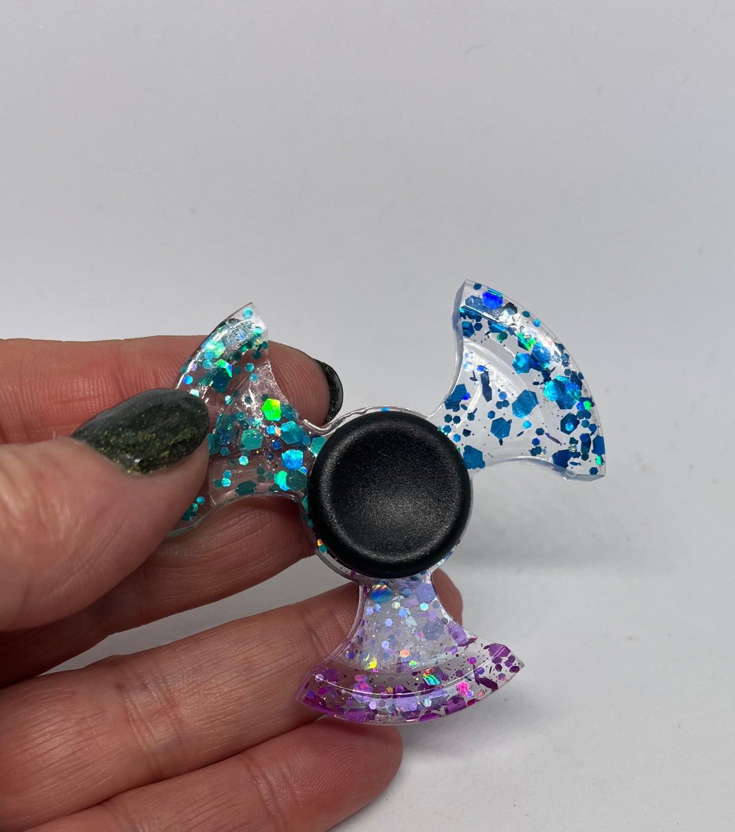Tri‑Colour Glitter Fidget Spinner, Handmade Resin Mindful Toy